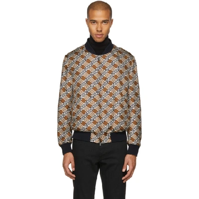 Fendi Logo Damier-print Reversible Silk Bomber Jacket In Brown