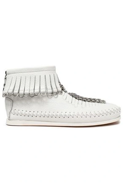 Alexander Wang Fringed Embellished Textured-leather Ankle Boots In White