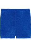 BALMAIN BALMAIN WOMAN METALLIC CROCHET-KNIT SHORTS COBALT BLUE,3074457345618207601