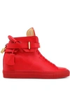 BUSCEMI WOMAN EMBELLISHED TEXTURED-LEATHER HIGH-TOP SNEAKERS RED,US 12789547614260706