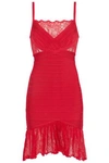 HERVE LEGER WOMAN LACE-PANELED BANDAGE DRESS RED,US 4772211933811206