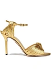 CHARLOTTE OLYMPIA WOMAN METALLIC KNOTTED LEATHER SANDALS GOLD,US 7789028783962430