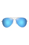 Maui Jim Mavericks 61mm Polarized Oversize Aviator Sunglasses In Silver/ Blue Hawaii