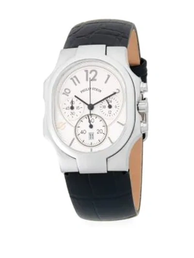 Philip Stein Stainless Steel Chronograph Leather-strap Watch In Black