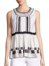 SUNO Embroidered Cotton Leaf Sleeveless Top,0400097411492