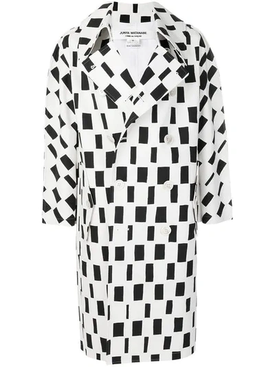 Junya Watanabe Rectangle-print Point-collar Cotton Coat In White-black