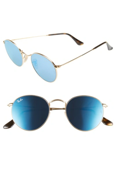 Ray Ban Icons 50mm Round Sunglasses In Medium Blue Flash