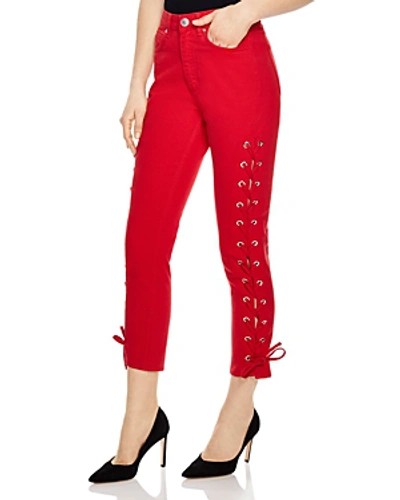 Sandro Hadera Cropped Lace-up Skinny Jeans In Red