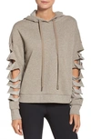 Alo Yoga Slay Slashed Long Sleeve Hoodie In Gravel Heather