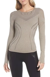 Alo Yoga Lark Mesh Inset Long Sleeve Yoga Top In Gravel Heather