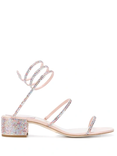 René Caovilla Cleo Crystal-embellished Metallic Satin And Leather Sandals In Neutral