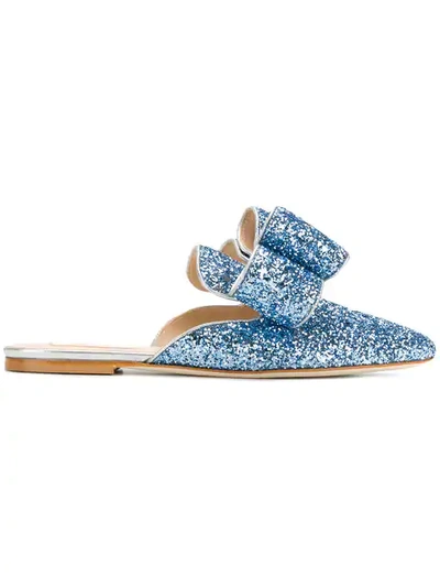 Polly Plume Betty Bow Slippers In Blue