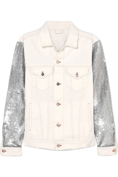 Iro Nanopo Sequined Jersey And Denim Jacket In White Multi