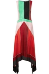 DIANE VON FURSTENBERG ASYMMETRIC COLOR-BLOCK TEXTURED-SILK MAXI DRESS