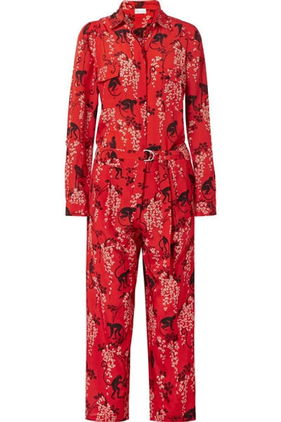 Red Valentino Printed Silk-crepe Jumpsuit In Red