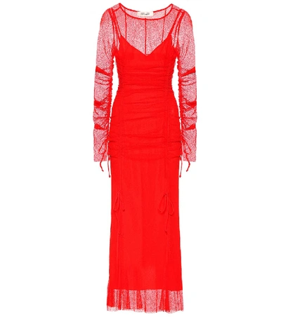 Diane Von Furstenberg Ruched Corded Lace Maxi Dress In Red