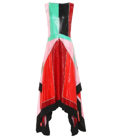 Diane Von Furstenberg Asymmetric Color-block Textured-silk Maxi Dress In Red