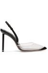 ALEXANDER WANG ALIX SUEDE AND LEATHER-TRIMMED MESH SLINGBACK PUMPS