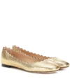 Chloé Lauren Scalloped Metallic Cracked-leather Ballet Flats In Gold