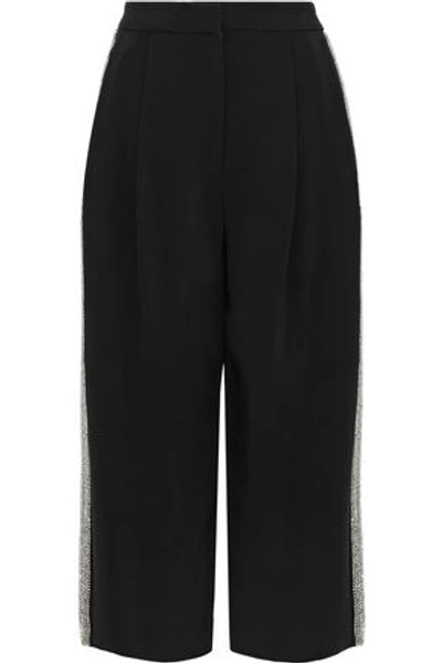 Adam Lippes Woman Cropped Crystal-embellished Cady Wide-leg Trousers Black
