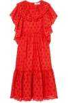MSGM RUFFLED BRODERIE ANGLAISE COTTON MIDI DRESS