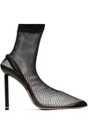 ALEXANDER WANG CADEN SUEDE AND LEATHER-TRIMMED FISHNET SOCK BOOTS