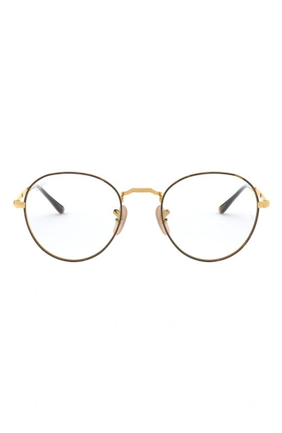 Ray Ban 49mm Round Optical Glasses In Gold Tortoise