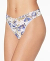 Hanky Panky Original-rise Printed Lace Thong In White Blue