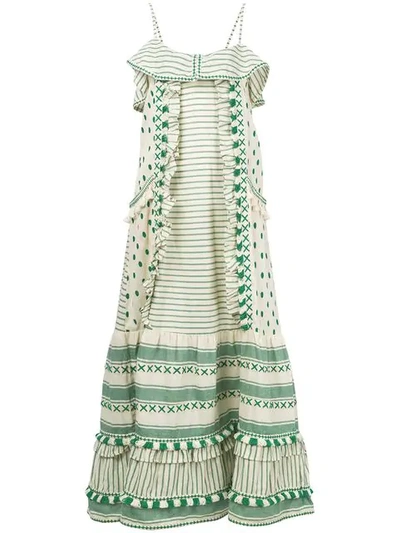 Dodo Bar Or Tasseled Striped Cotton-gauze Maxi Dress In Green