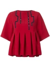 CARVEN CARVEN CROPPED PLEATED BLOUSE - RED,3116H401412747713