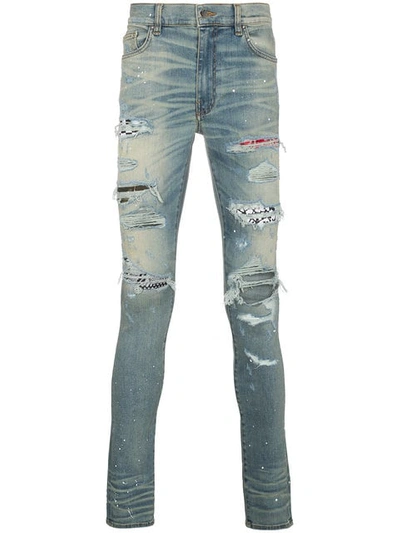 Amiri Art Patch Printed Skinny Jeans In Blue