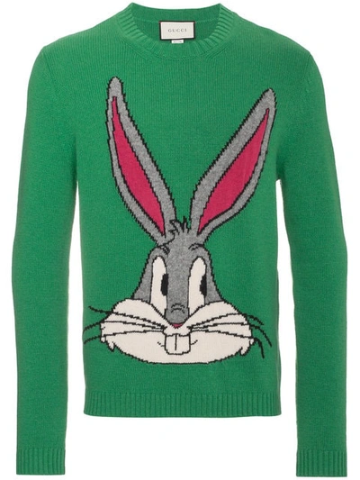 Gucci Bugs Bunny Guccy Knitted Wool Sweater In Green