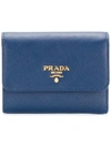 Prada Logo Plaque Wallet In Blue