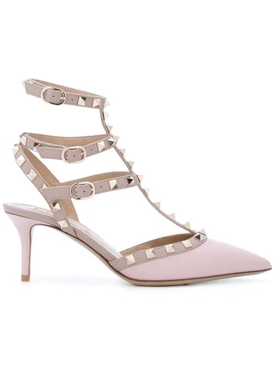 Valentino Garavani “rockstud” 皮革中跟鞋 In Pink