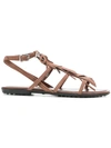 Tod's Embellished Fringed Leather Sandals In Brown