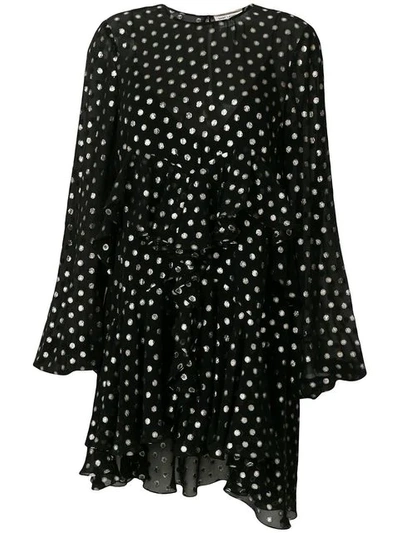 Saint Laurent Polka Dot Mini Dress In Black,polka Dots,metallic