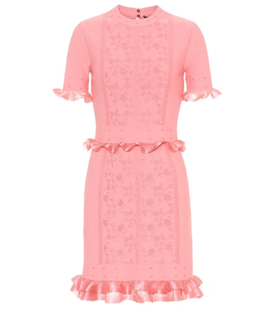 Alexander Mcqueen Floral Ruffle Trim Shift Dress In Pink