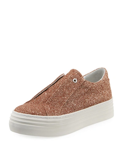 Here/now Rosie Glitter Laceless Slip-on Platform Sneakers, Rose Gold