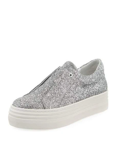 Here/now Leah Glitter Laceless Slip-on Platform Sneakers, Silver