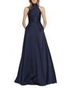ml Monique Lhuillier High-neck Keyhole-back Sleeveless Ball Gown With Pockets In Navy