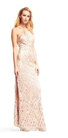 AIDAN MATTOX SLEEVELESS CHAMPAGNE EVENING GOWN,200615