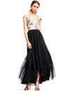 AIDAN MATTOX AIDAN BY AIDAN MATTOX BLACK AND NUDE CAP SLEEVE EVENING GOWN,200771