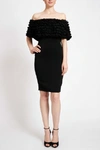 BADGLEY MISCHKA BLACK OFF THE SHOULDER POP-OVER COCKTAIL DRESS,SC1952