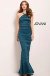 JOVANI TEAL FITTED BANDAGE BACKLESS GOWN,51389