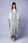 MARCHESA COUTURE GREEN BEADED AND FRINGE CAFTAN DRESS,M20700