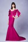 MARCHESA COUTURE OFF THE SHOULDER FITTED FAILLE GOWN,M20841