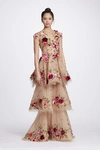 MARCHESA FALL 2018 MARCHESA COUTURE NUDE ILLUSION TULLE FLORAL EMBROIDERED GOWN,M23822
