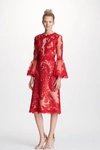 MARCHESA COUTURE RED BELL SLEEVE COCKTAIL DRESS,M22902