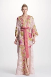 MARCHESA COUTURE PINK PLUNGING V NECK CORDED LACE CAFTAN,M22702