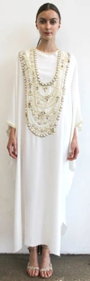 MARCHESA COUTURE IVORY SATIN-BACK CREPE CAFTAN GOWN,M21703